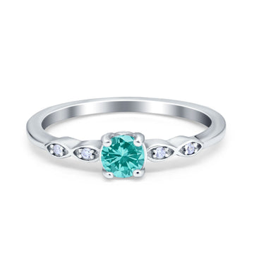 Petite Dainty Wedding Ring Round Simulated Paraiba Tourmaline CZ 925 Sterling Silver